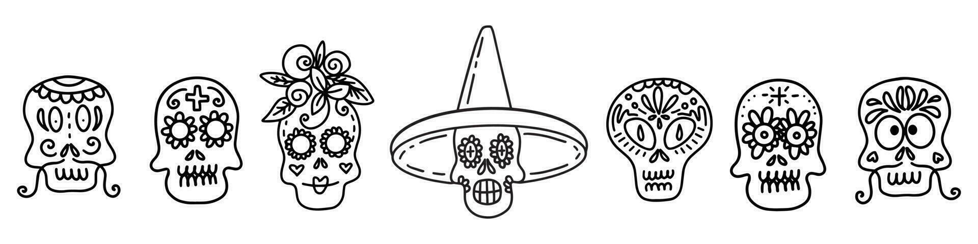 set of funny sugar skulls vector