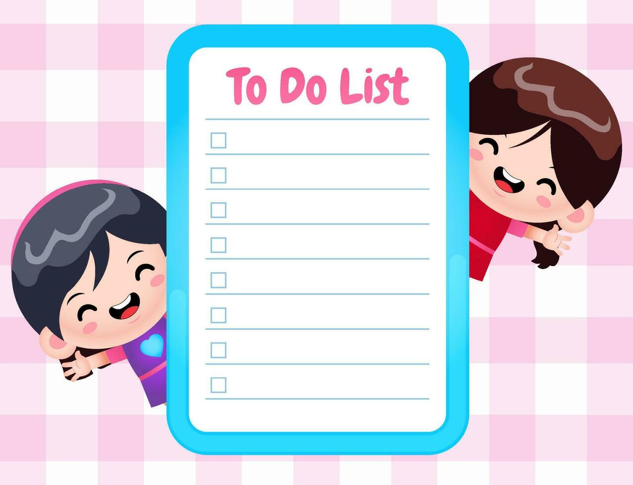 Paper Memo Pads Note Template With Cute Girl vector