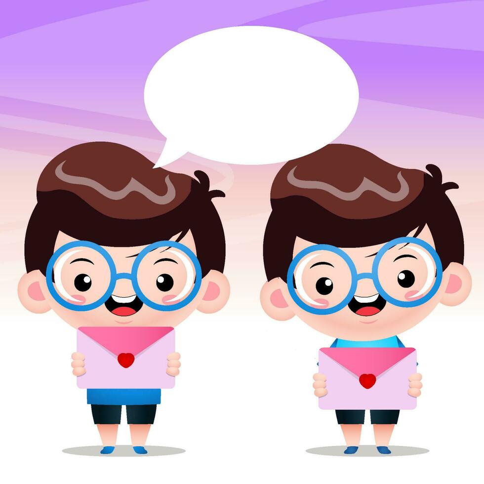 Happy Cute boy Holding Envelope With Balloon Speech vector