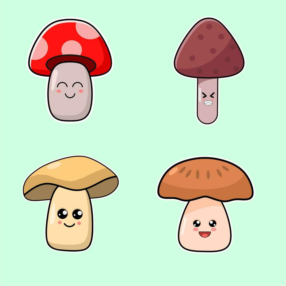 illustration vector graphic of set of cute cartoon mushrooms
