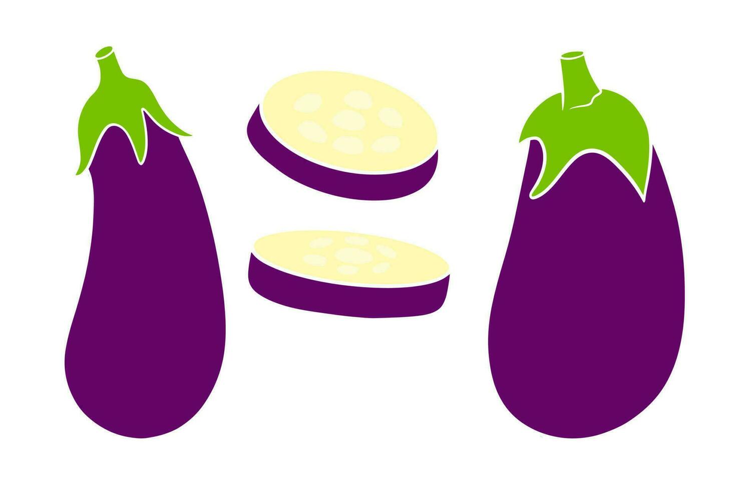 Eggplant set. Whole eggplant and cut wedges. vector