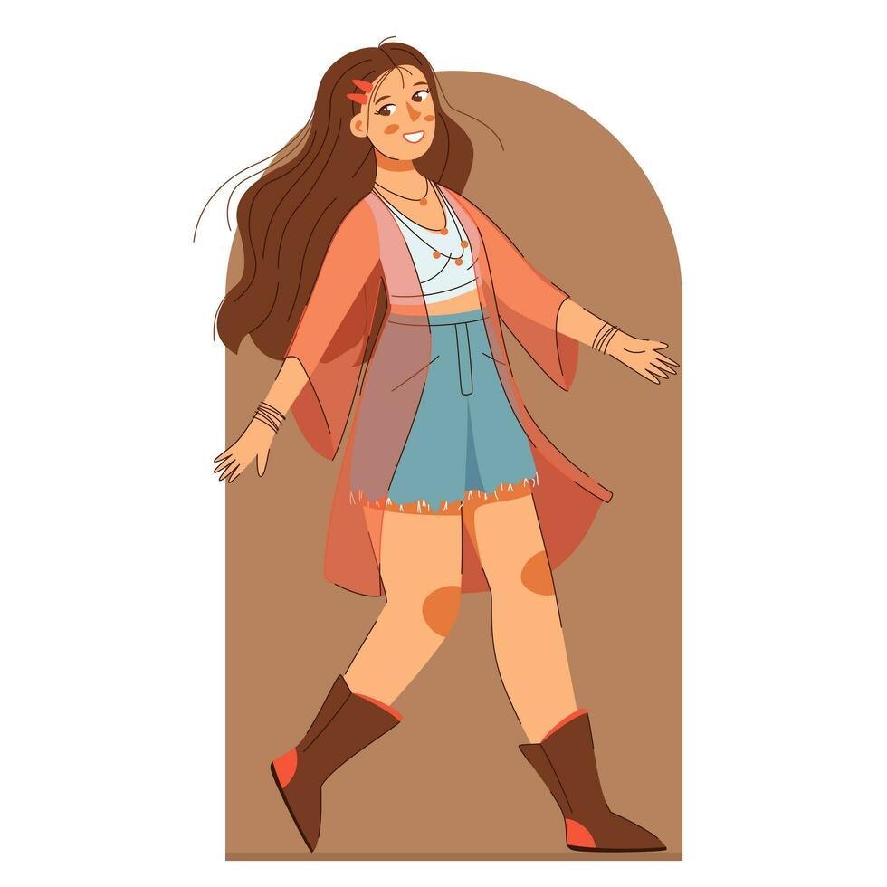 boho trajes joven sonriente niña vector dibujos animados Arte