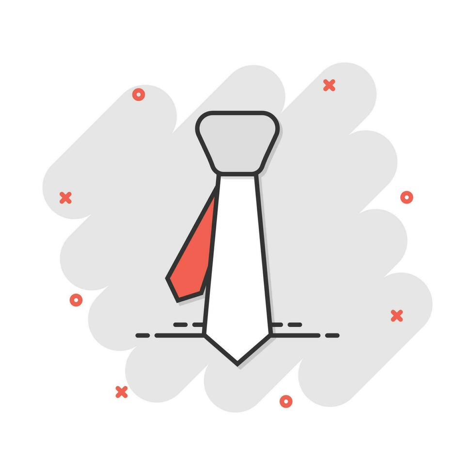 icono de corbata de dibujos animados de vector en estilo cómico. pictograma de ilustración de signo de corbata. atar el concepto de efecto de salpicadura de negocios.