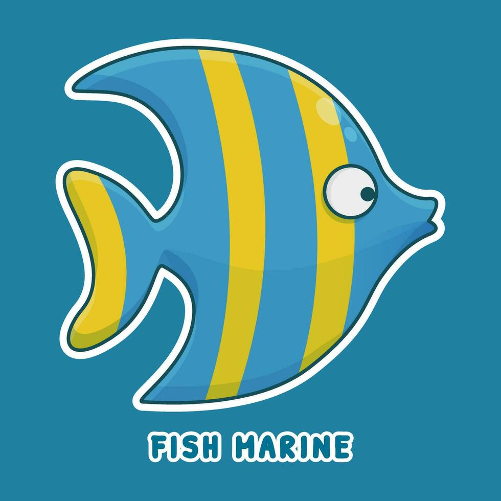Fish Marine Cartoon Character. Cute Animal Mascot Icon Filed Style. Kids Collection vector