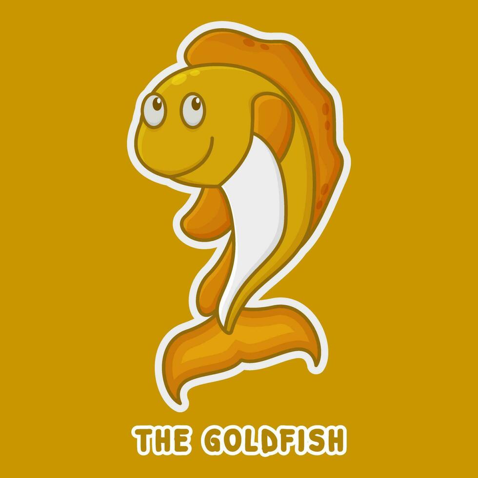 Goldfish Cartoon Zoo Character. Cute Animal Mascot Icon Filed Style. Kids Vector Collection