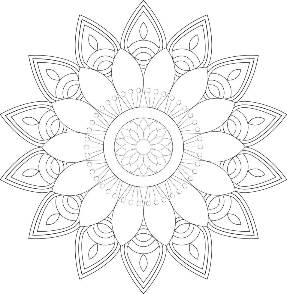 Vector drawing for coloring book. Geometric floral pattern. Contour drawing on a white background. Mandala.