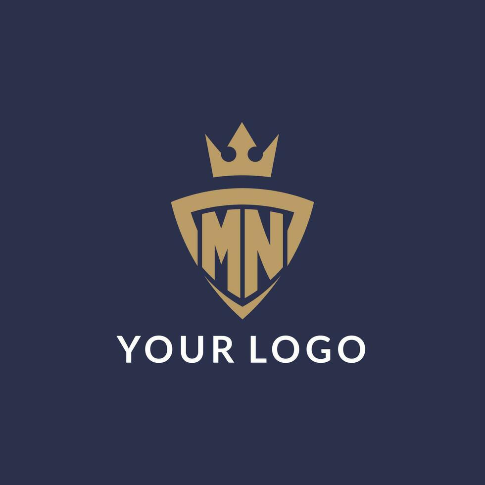 MN logo with shield and crown, monogram initial logo style vector