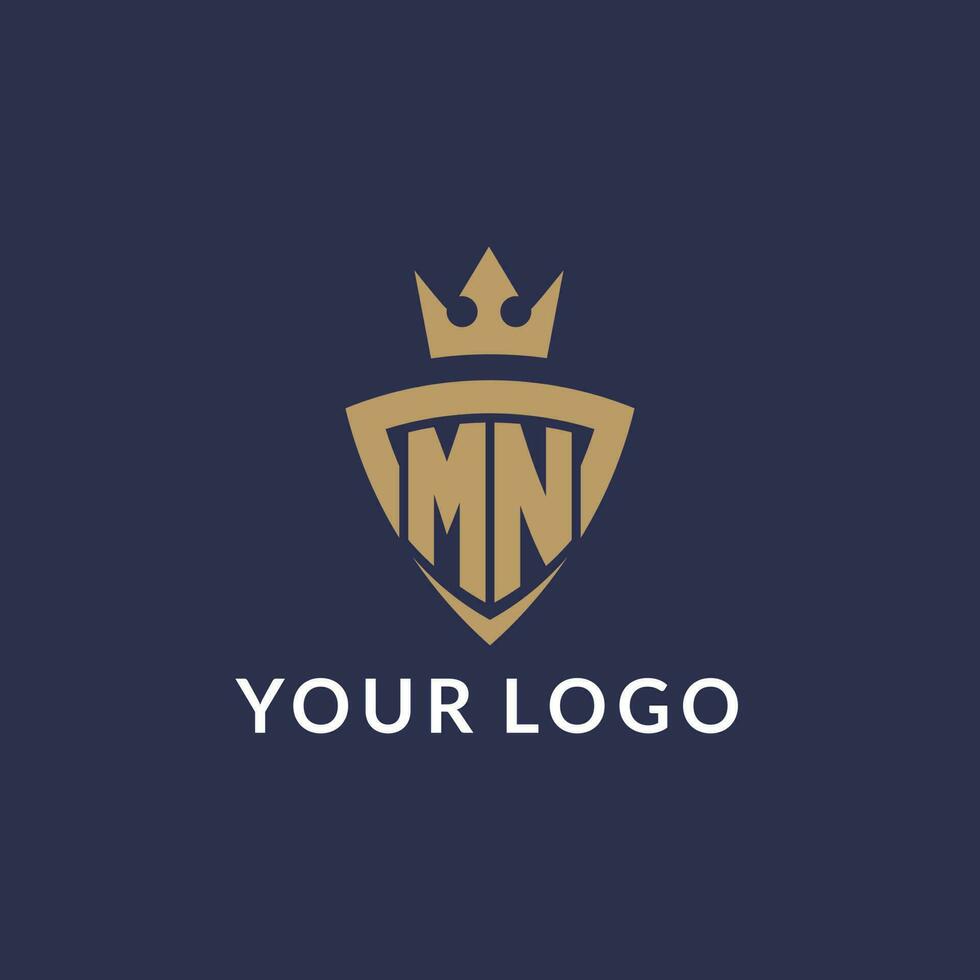 Minnesota logo con proteger y corona, monograma inicial logo estilo vector