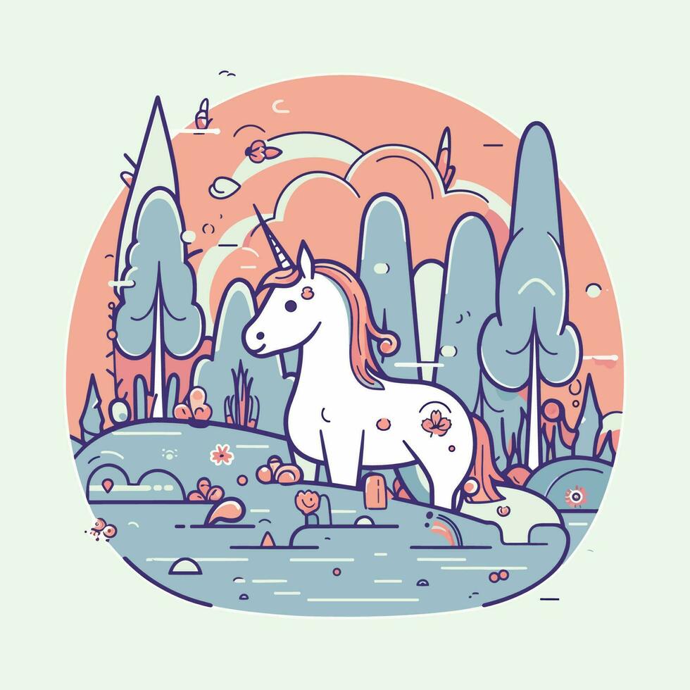 cute and colorful kawaii unicorn illustration perfect for any fun and whimsical design project vector