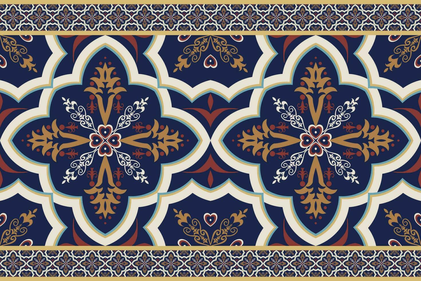 Ethnic border geometric floral pattern. Ethnic geometric floral shape seamless pattern Arabic style. Use for fabric, textile, carpet, rug, architectural ornaments, home decoration elements, etc vector