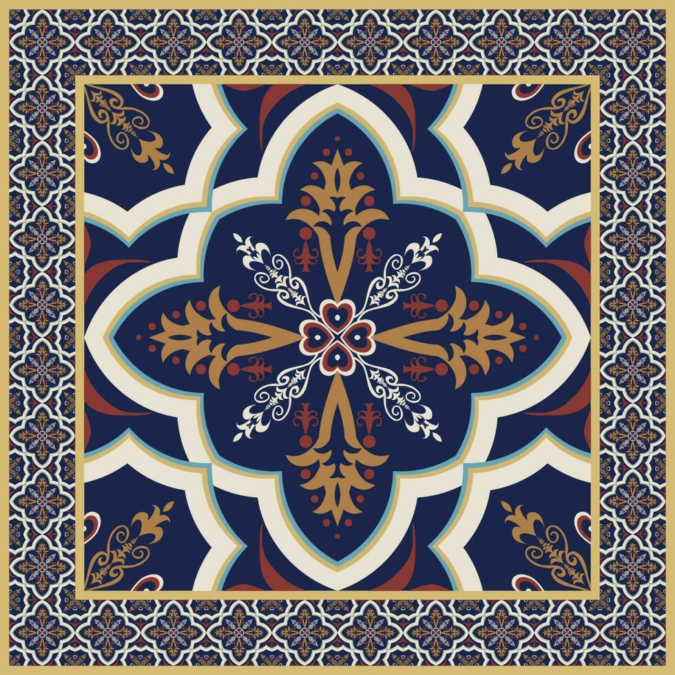 Ethnic geometric floral square pattern. Ethnic geometric floral shape square pattern Arabic style. Use for fabric, textile, architectural ornaments, home interior decoration elements, etc. vector