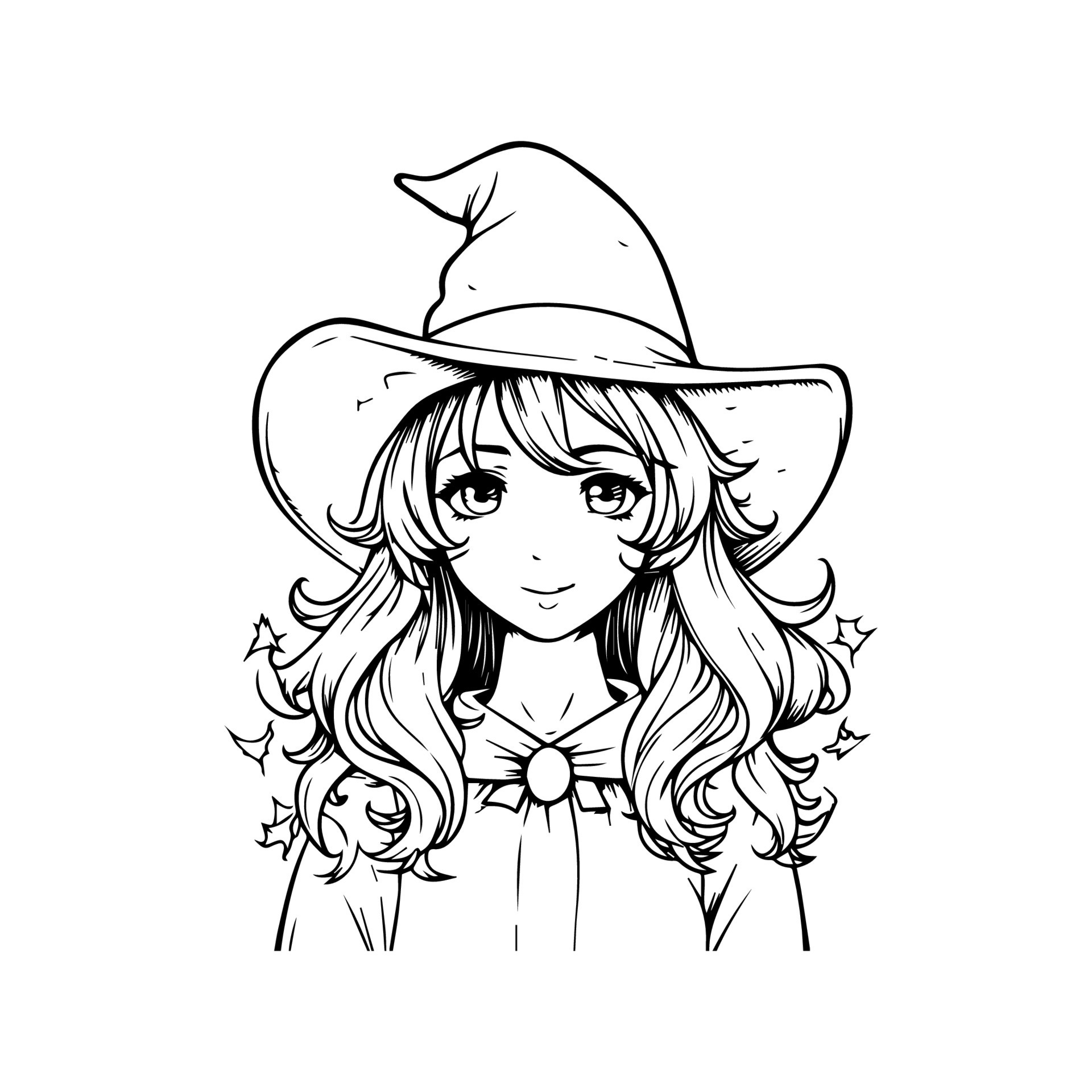 Witch Anime Girl Outline Drawing 17198934 Vector Art at Vecteezy