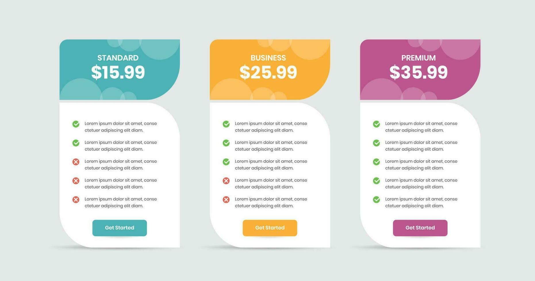 Classic pricing comparison check list with abstract shape for interface design vector