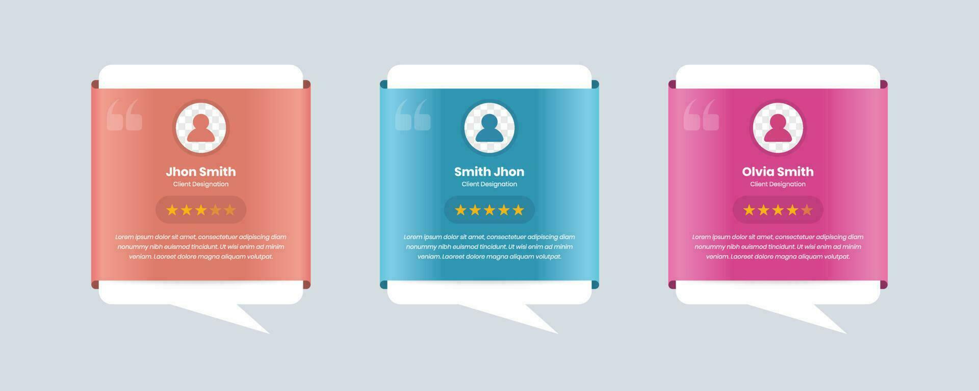 Modern professional client feedback card with rating star and avatar on gradient background vector