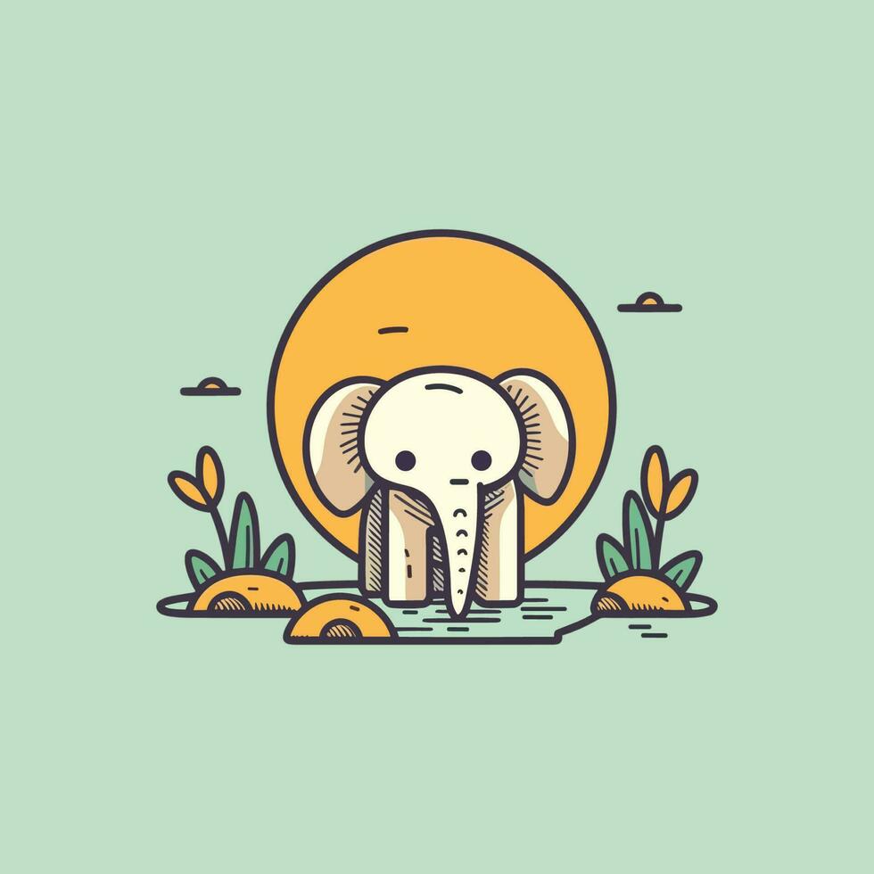 A cute and kawaii elephant with big, round eyes and a playful expression, perfect for kids' designs and fun projects vector