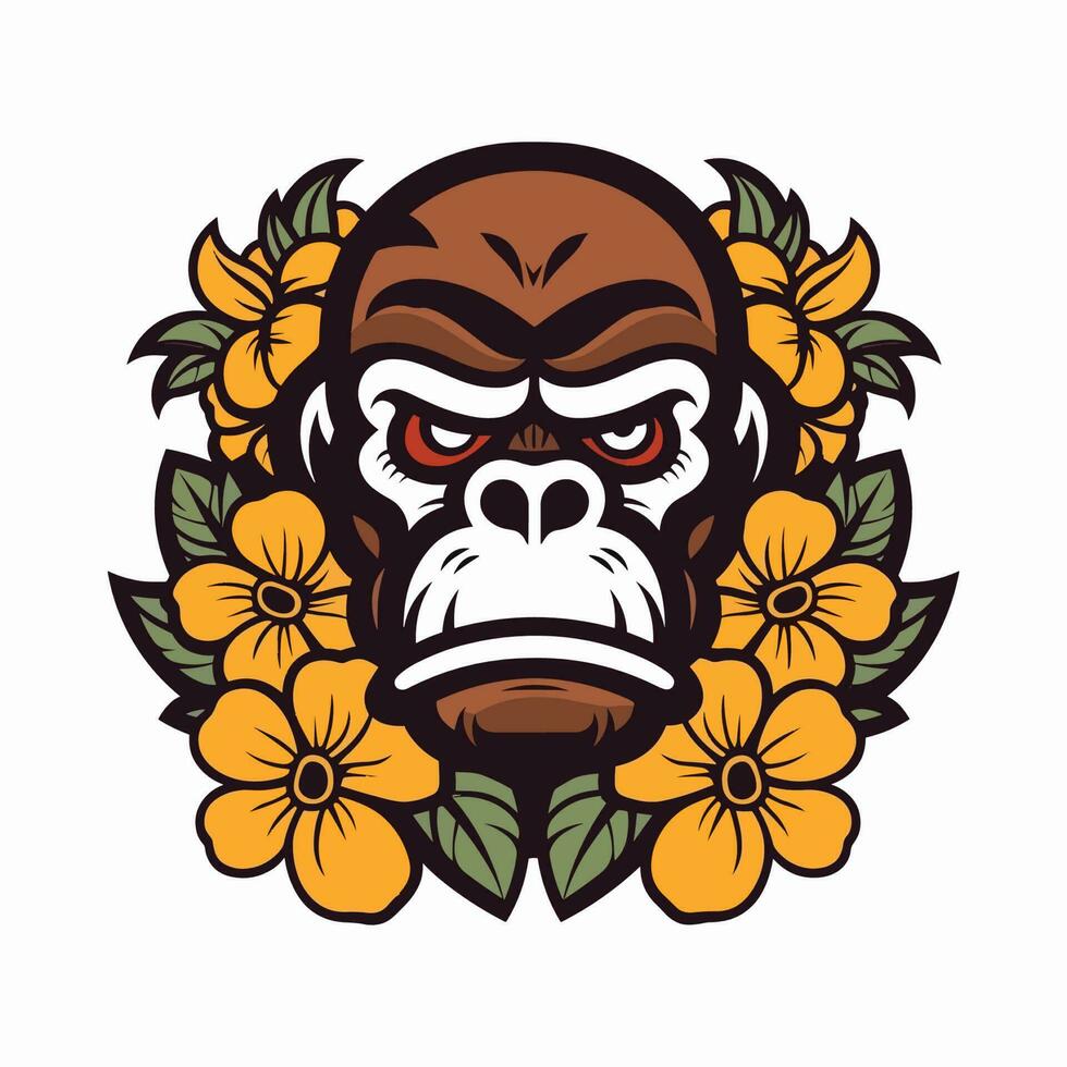 Gorilla handdrawn logo design illustration vector