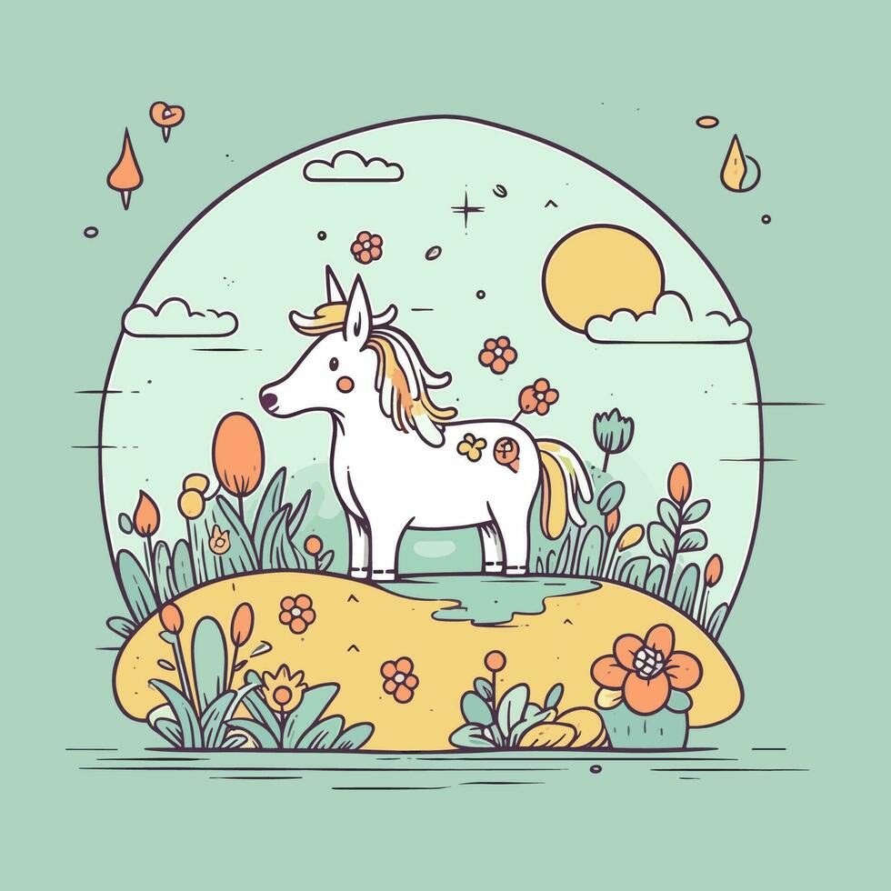 Cute kawaii unicorn illustration vector
