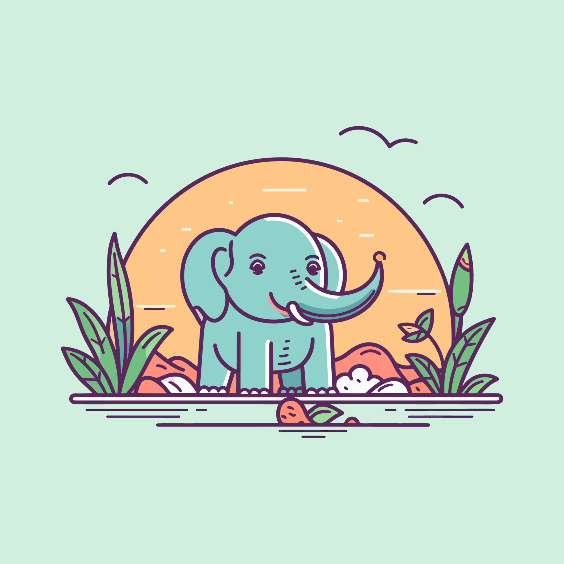 Cute Elephants Kawaii Vector & Photo (Free Trial)