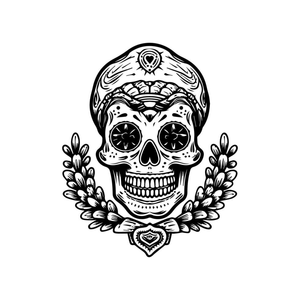 Add a bold touch to your apparel with this edgy Mexican skull emblem logo design vector