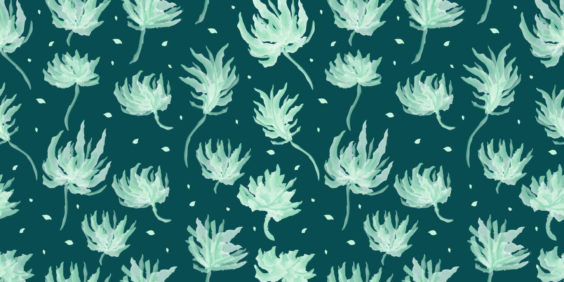 Seamless Watercolor Floral Pattern. Green Flower Motif. Suitable for Wallpaper, Wrapping Paper, Background, Fabric, Textile, Apparel, and Card Design vector