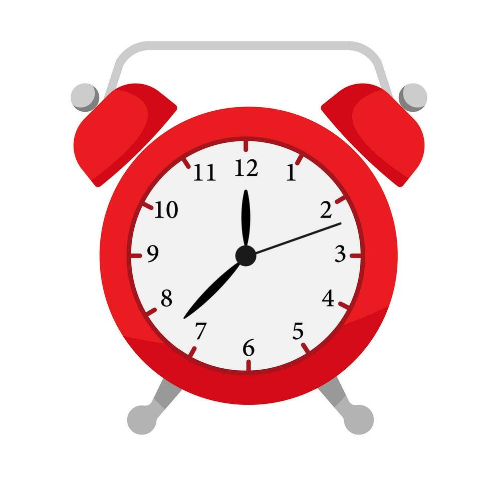 Vector illustration. Cartoon red alarm clock with gold bells. Back to schoole.