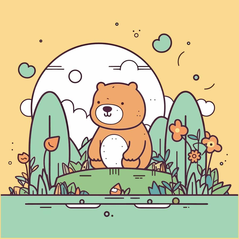 A charming and adorable kawaii bear illustration, perfect for use in children's books, websites, or as a cute mascot for any brand or produc vector