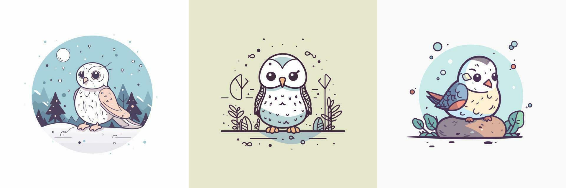 linda águila halcón pájaro conjunto colección kawaii dibujos animados ilustración vector