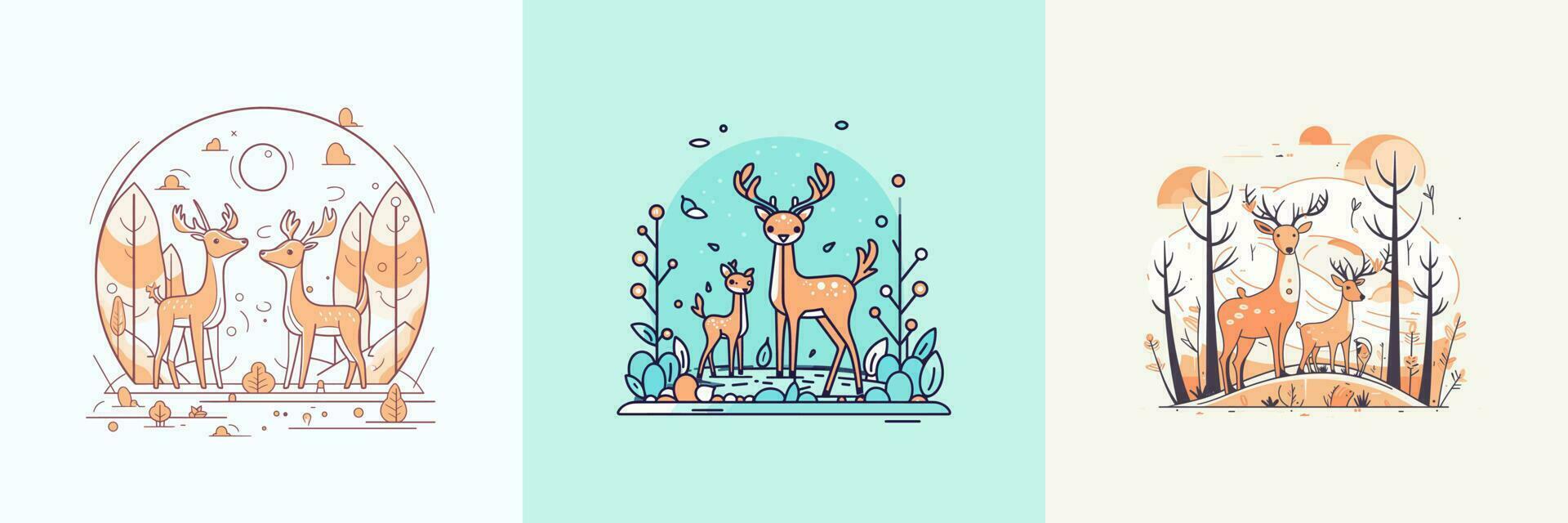 Cute Deer set collection kawaii cartoon illustration vector