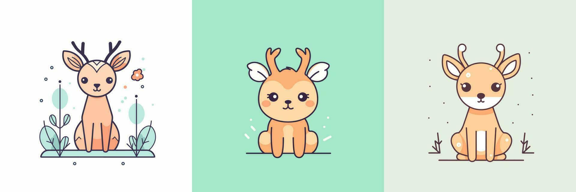Cute Deer set collection kawaii cartoon illustration vector