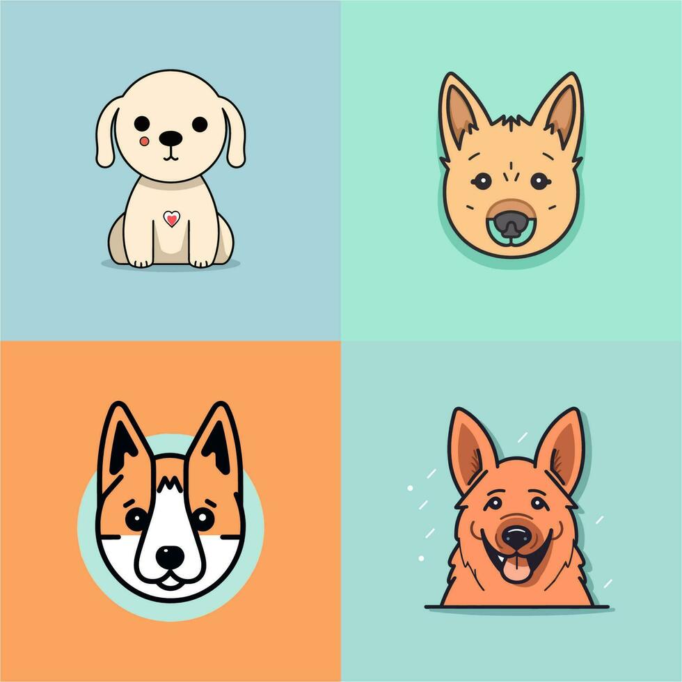 Dog collection set cute cartoon puppy animals pets illustration vector