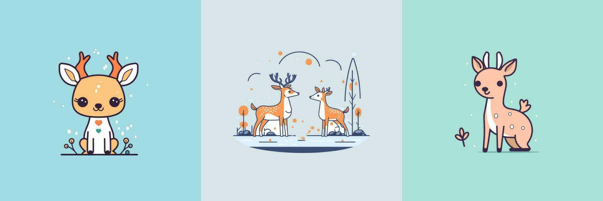 Cute Deer set collection kawaii cartoon illustration vector