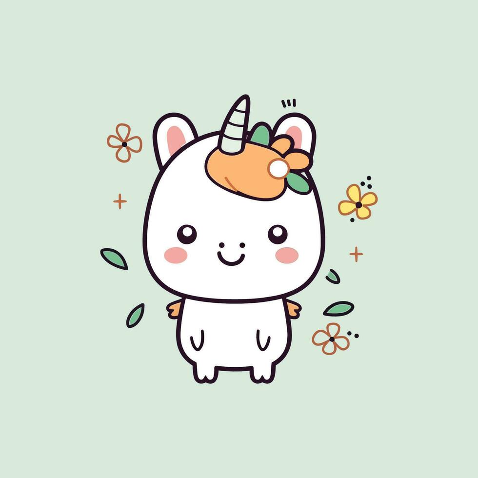 Cute kawaii unicorn illustration vector