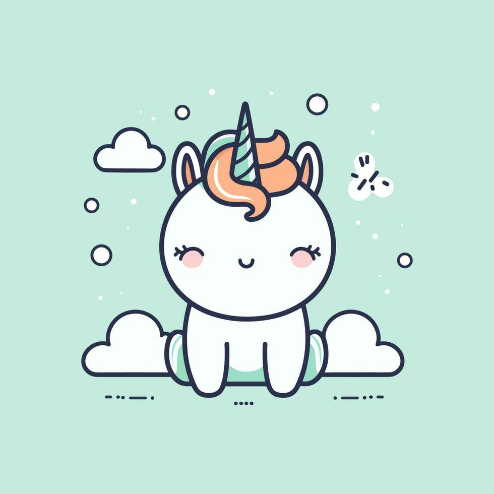 Cute kawaii unicorn illustration vector