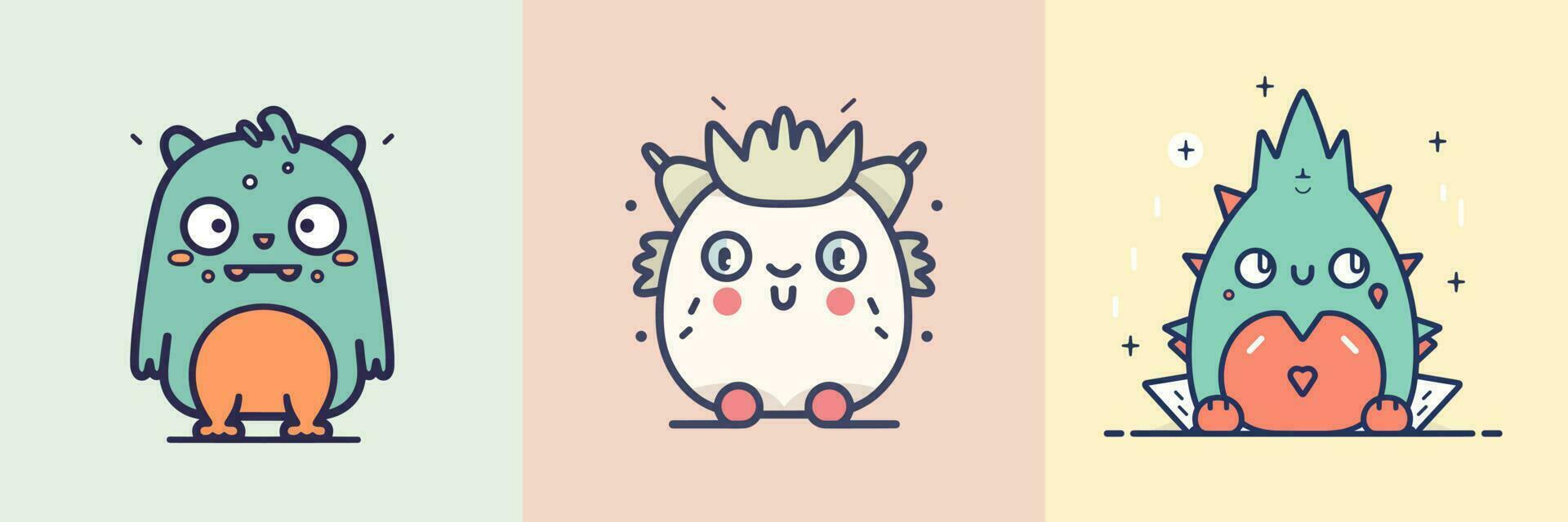 Cute mascot monster kawaii character cartoon illustration set collection vector