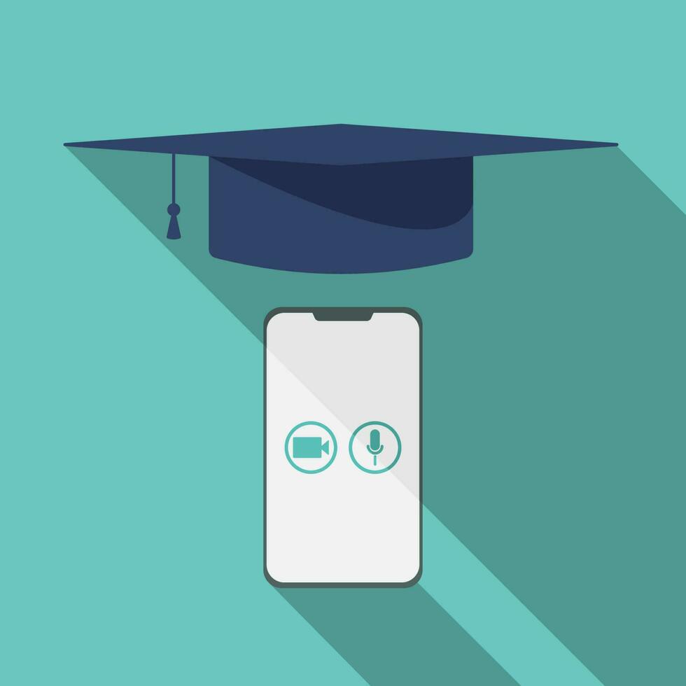 2021 graduation. Flat design colorful vector illustration concept for distance education, online learning for web banners and print materials. Isolated on bright background.
