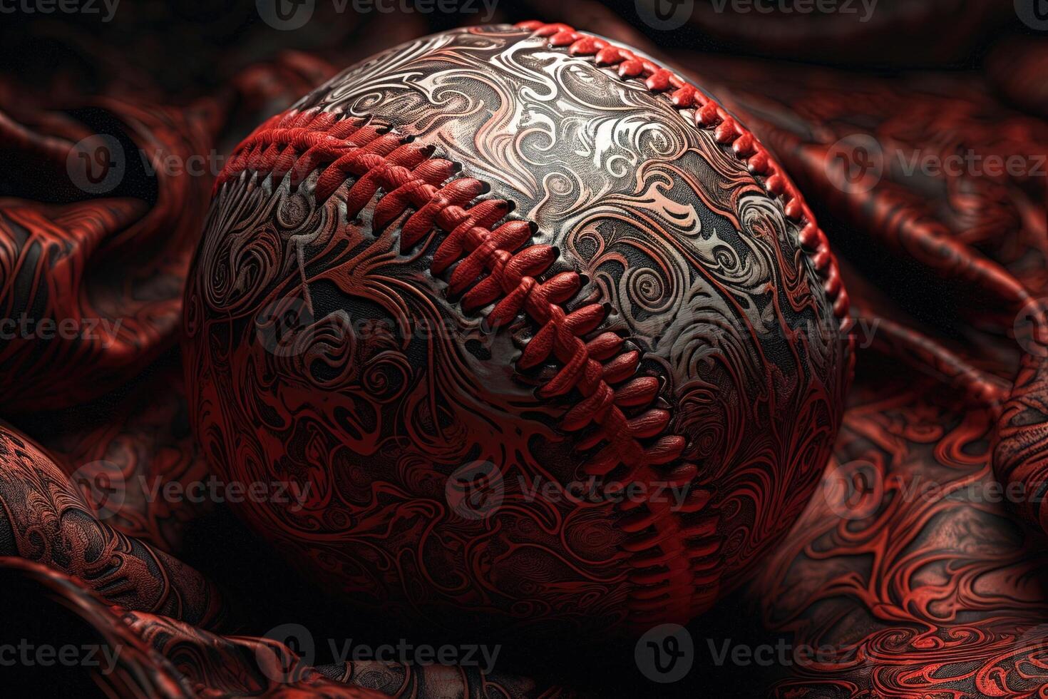 bordado rojo béisbol pelota manga estilo ilustración generativo ai foto