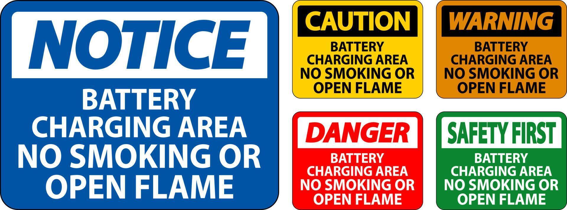 Danger Sign Battery Charging Area, No Smoking Or Open Flame vector