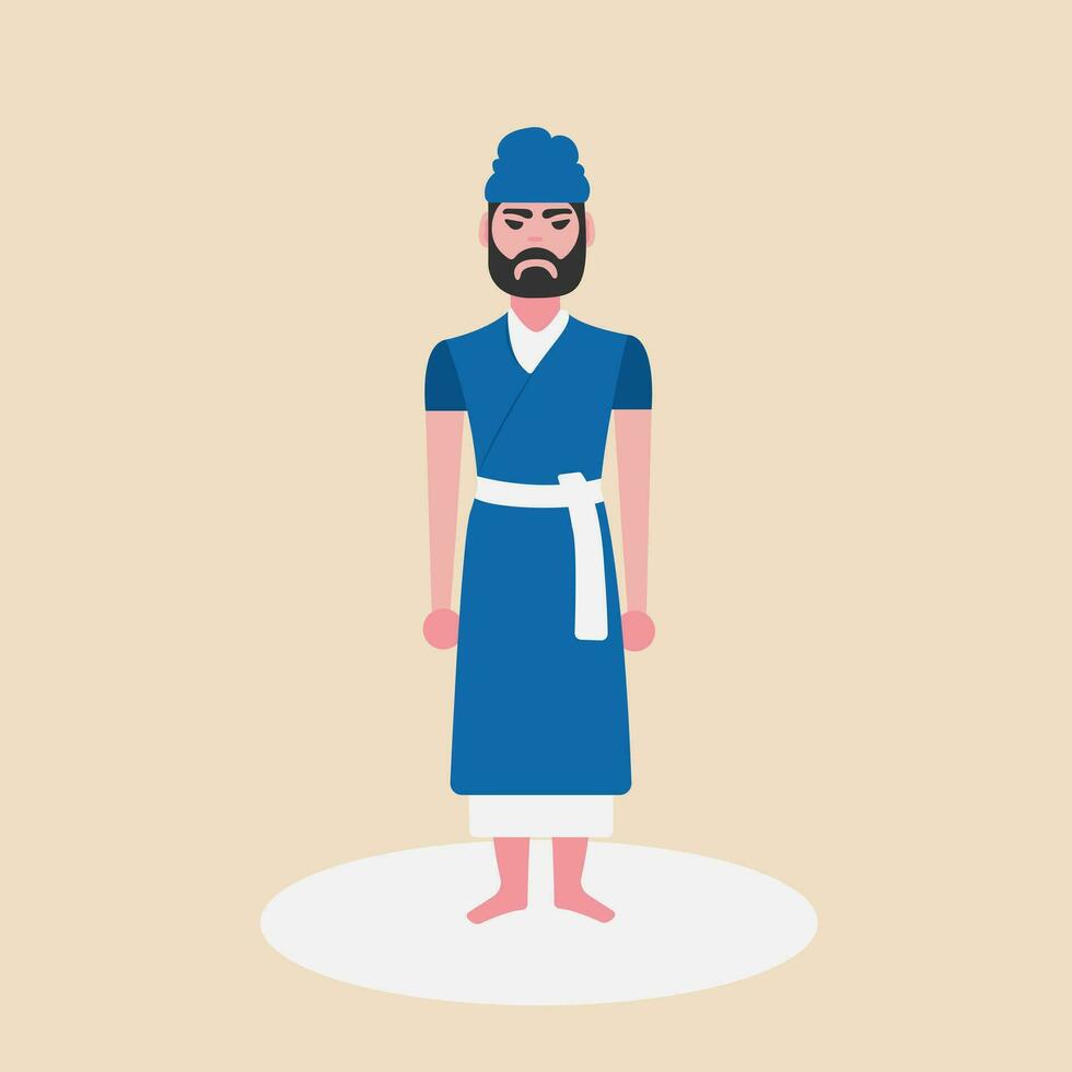 An Indian man hindu saint.Indian Pandit, Swami, Pujari, guru wearing traditional clothes.Vector Illustration. vector