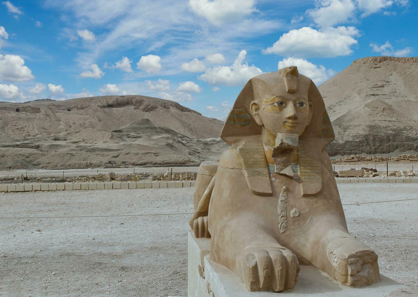 Luxor  Egypt  March 23, 2023 Statue of a little sphinx at the Temple of Hatshepsut. Luxor. Egypt photo