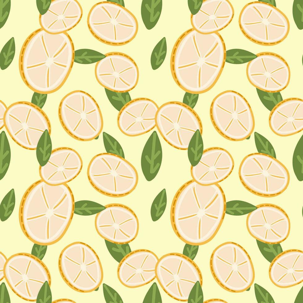 Seamless pattern with lemon slices and mint leaves. Background of the concept of spring, summer. Mojito cocktail citrus for surface design package, banner, template, kitchen vector