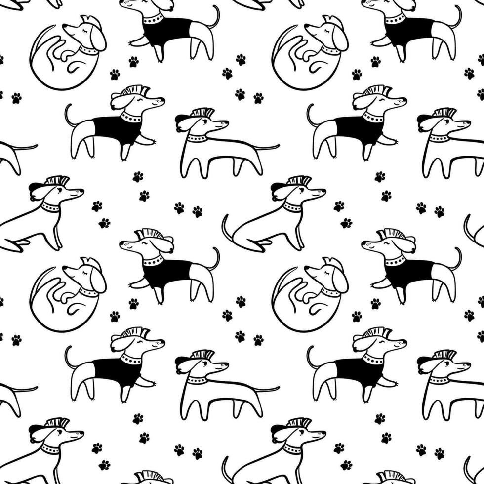 Dachshund dog for you seamless pattern background. wallpaper background doodle. Vector illustration.