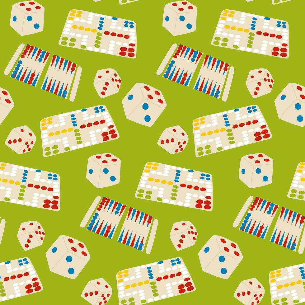 Board game themed seamless pattern. Isolated vector tileable texture background. Series of Gaming and Gambling Patterns.