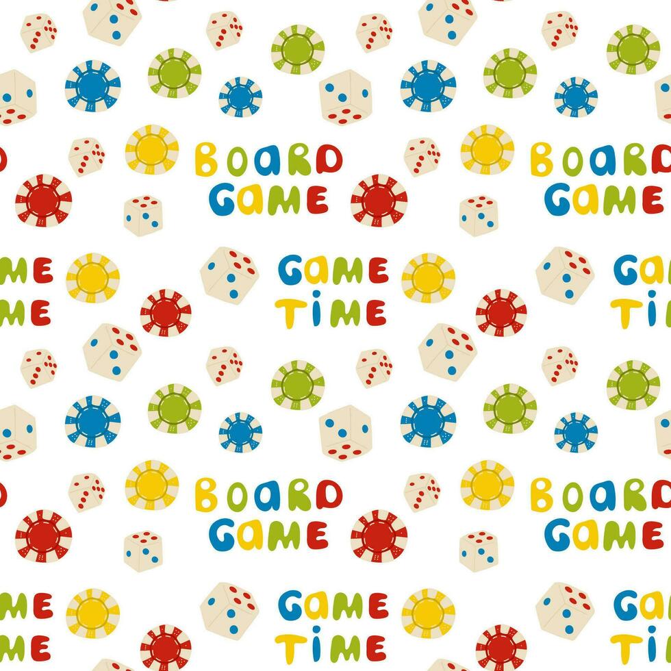 Board game themed seamless pattern. Isolated vector tileable texture background. Series of Gaming and Gambling Patterns.