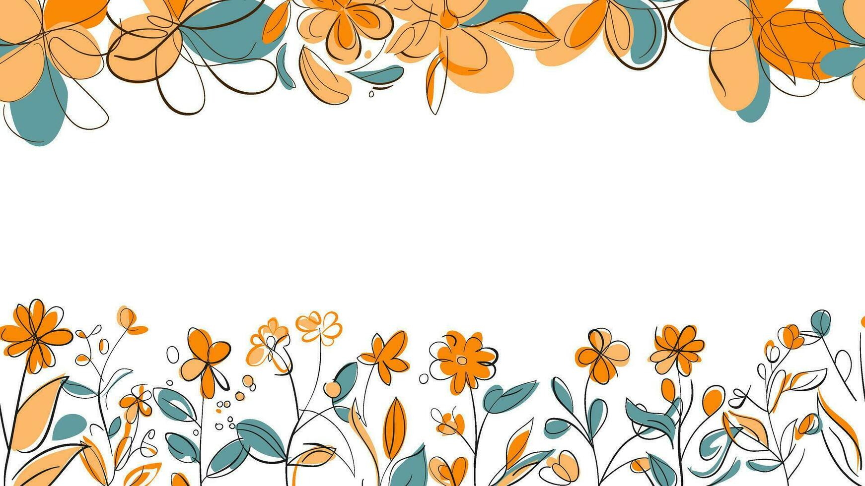 primavera vistoso botánico plano vector horizontal ilustración en blanco antecedentes. bandera floral fondo decorado con maravilloso multicolor floreciente flores y hojas borde.