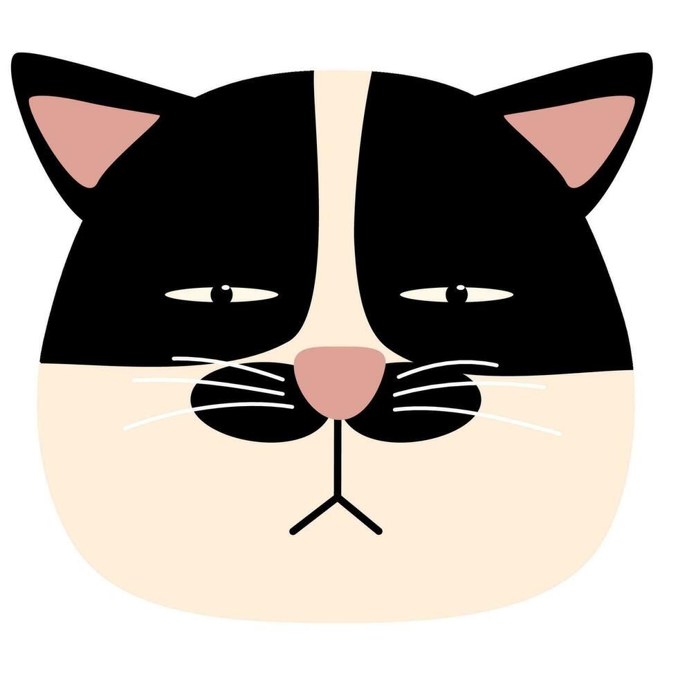 funny face cat head arrogant black and white vector