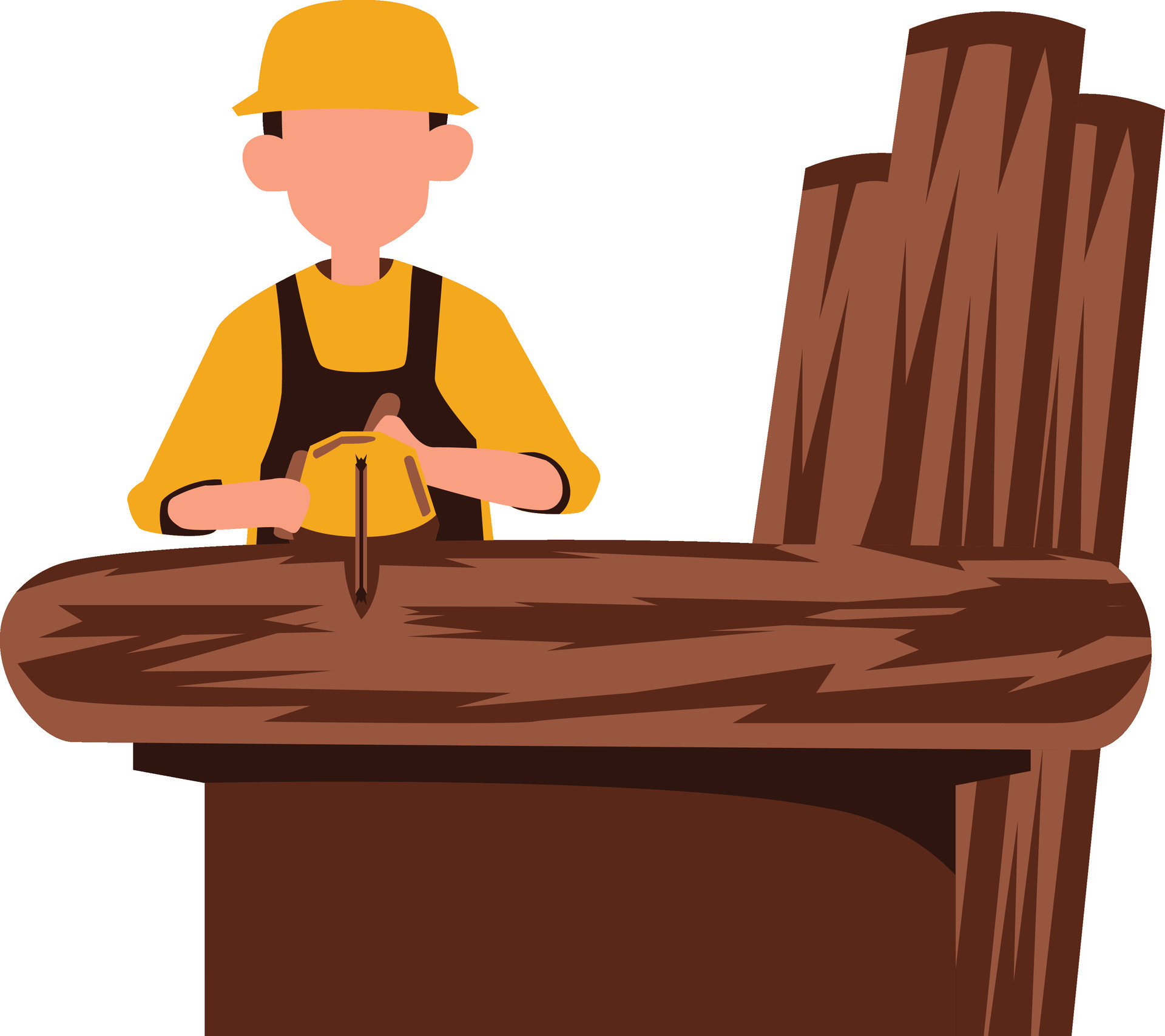 Carpenter at work. carpentry, woodwork, woodworking concept. Vector