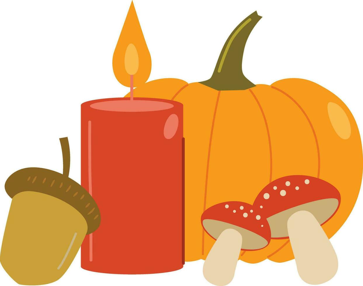 Giving Thanks Concept. Pumpkin, acorn, mushroom, candle. Vector illustration.