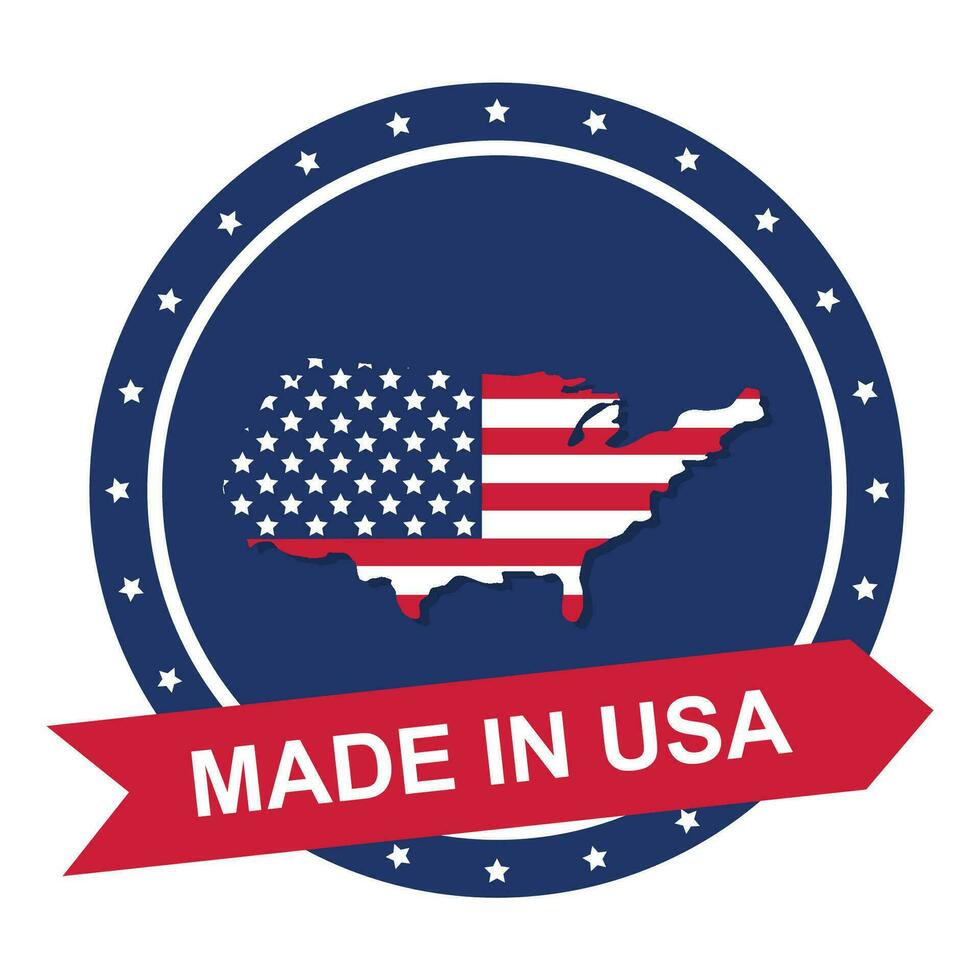 Round emblem with Made in USA inscription. Made in America. Vector emblem, label, note.