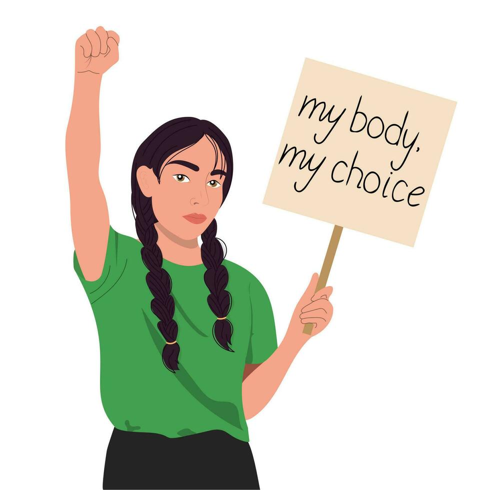 Indian woman protesting against abortion law. vector