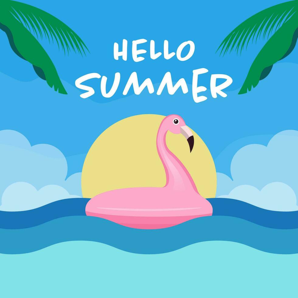 flat vector design hello summer with buoy float on sea